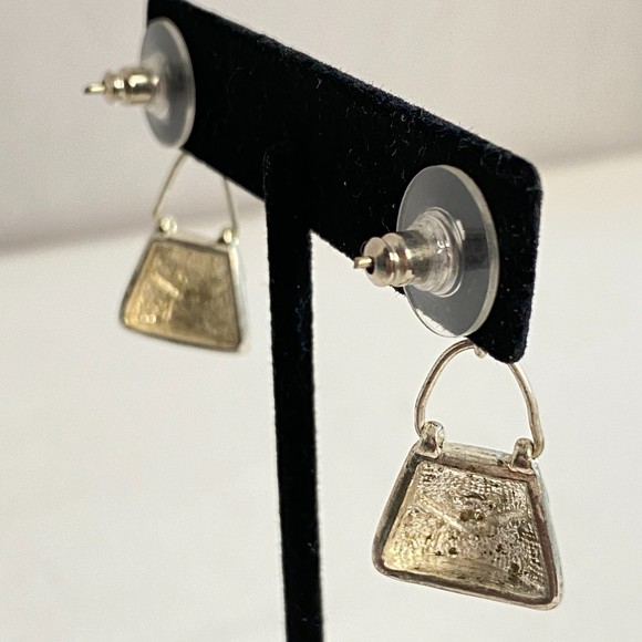 Handbag Earrings Blue Enamel Over Silver Tone Metal With Central Blue Stone - Picture 7 of 10